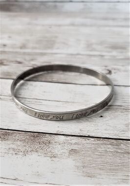 "I Love You" Stamped Dark Silver Tone Bracelet - Some Tarnish